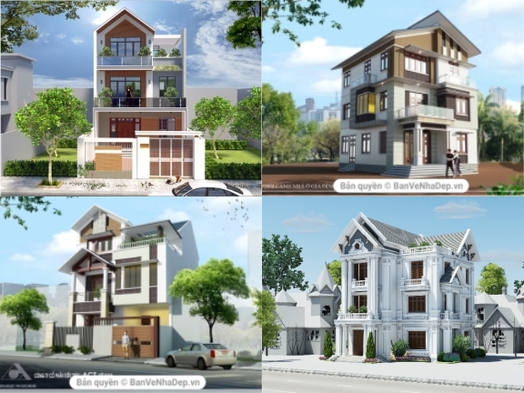 Hồ sơ 9 bộ biệt thự 3 tầng [Kiến trúc + Kết cấu] Bản vẽ cad hiện đại